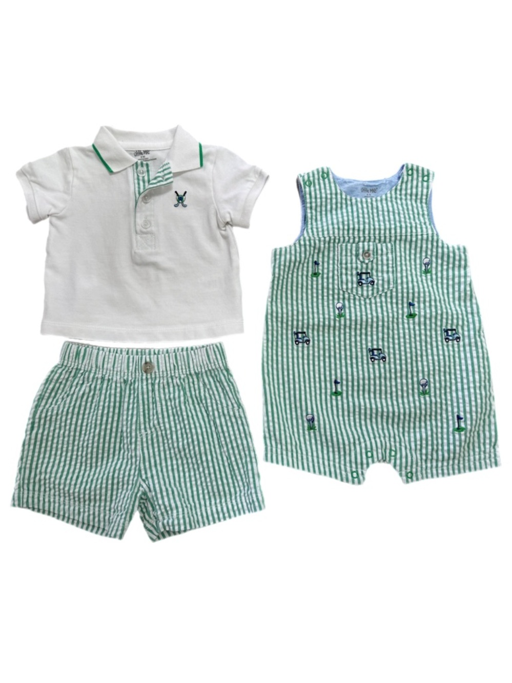 Little Me 3pc Baby Boy Outfit 6M Golf Set Seersucker Shorts Polo Romper - Picture 2 of 11